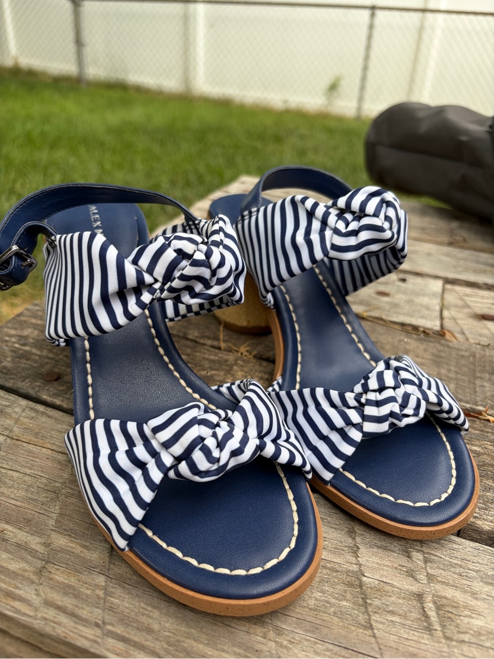 Alex Marie Navy and White Striped Bow Sandals - Women